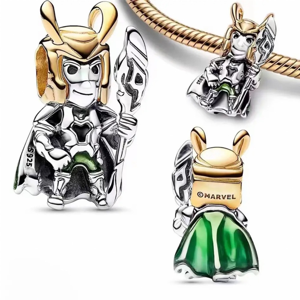 NWOT Marvel Avengers Loki Charm Featuring Green and Black Enamel Sterling Silver